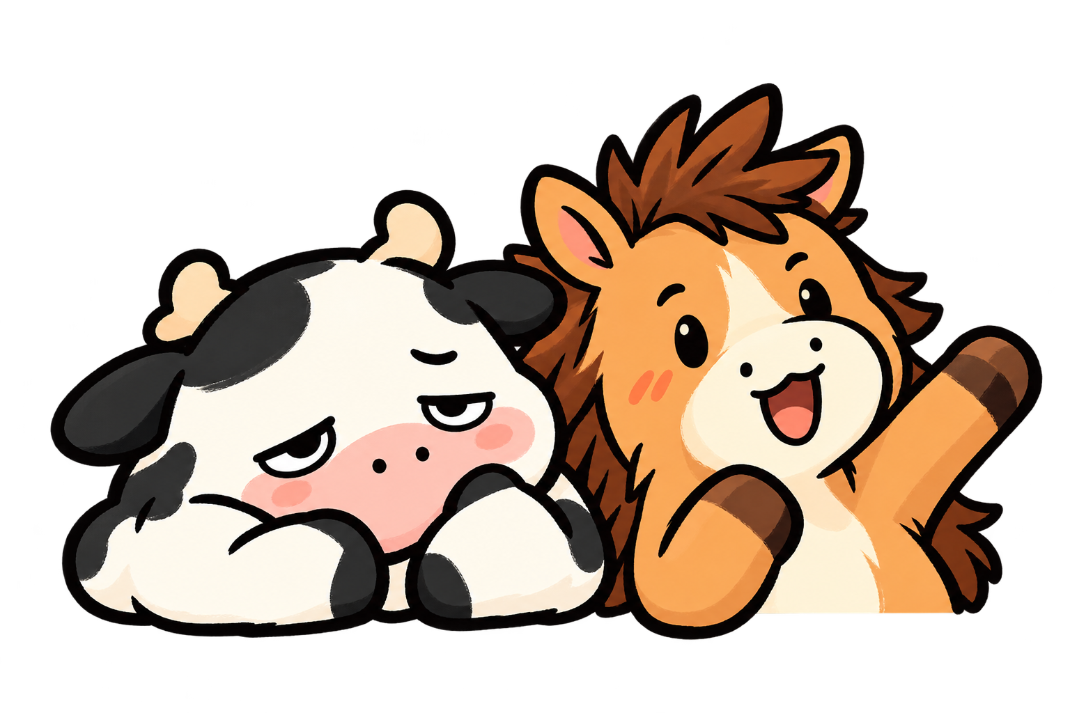 Niu Zai the cow and Ma Ma the horse